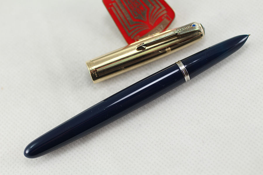 [long37仓库]第6067号派克51 1/10 16k包金四条纹套蓝黑色钢笔